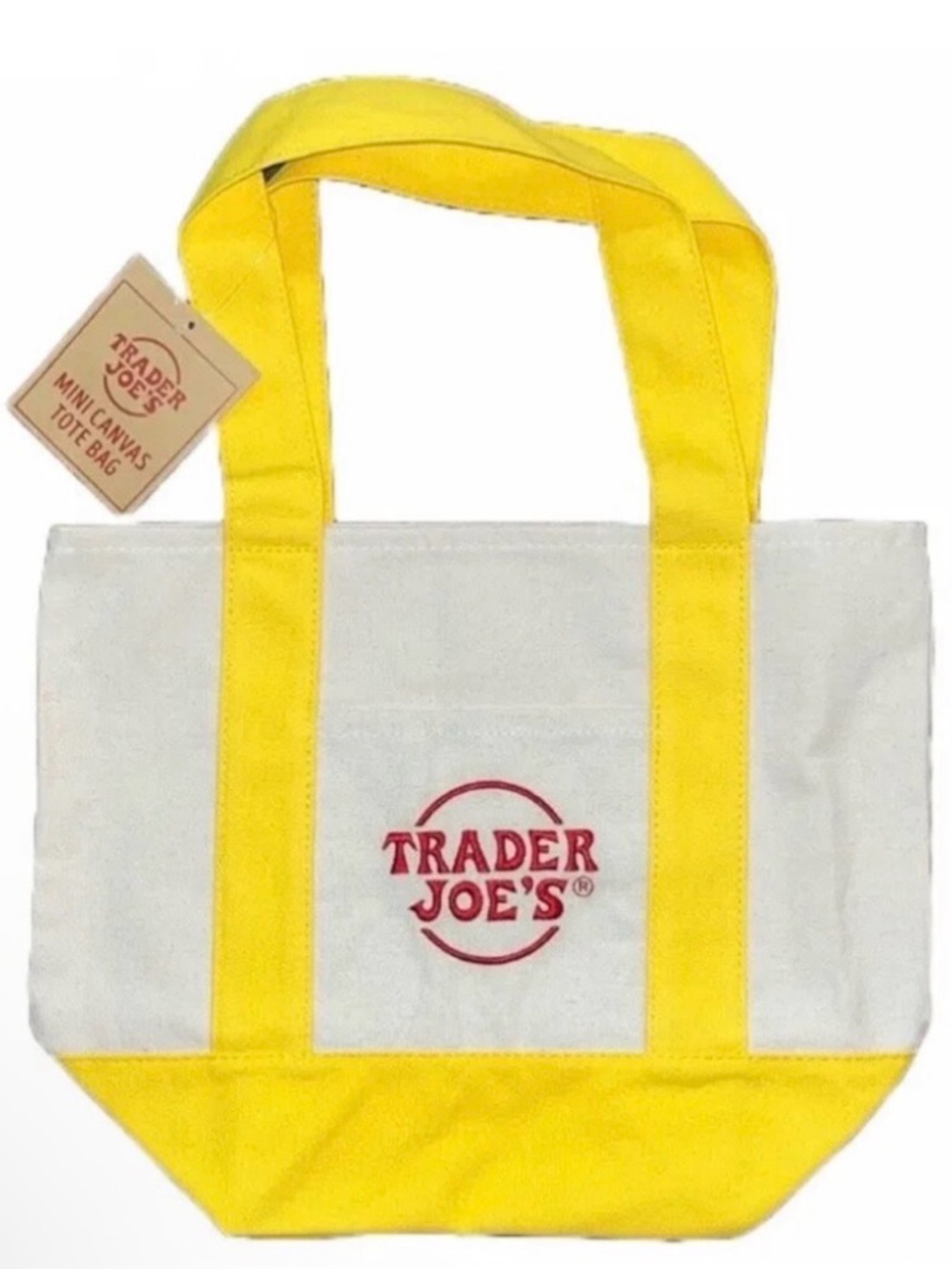 Trader Joe’s mini canvas tote - yellow , green redo or blue NWT - Picture 3 of 4